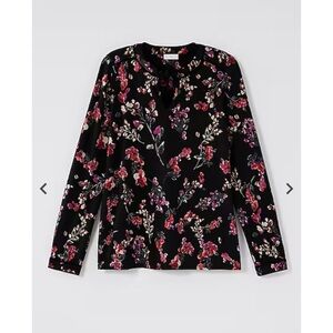 Floral Velvet Trim Black Top